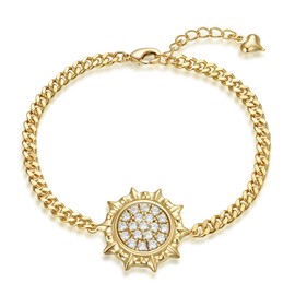 FRUMOS 14K Gold Plated Cubic Zirconia Bracelet Gold Heart Bracelets for Women Fashion Adjustable Link Chain Bracelets for Girls Gift (Sun style Bracelets Gold)