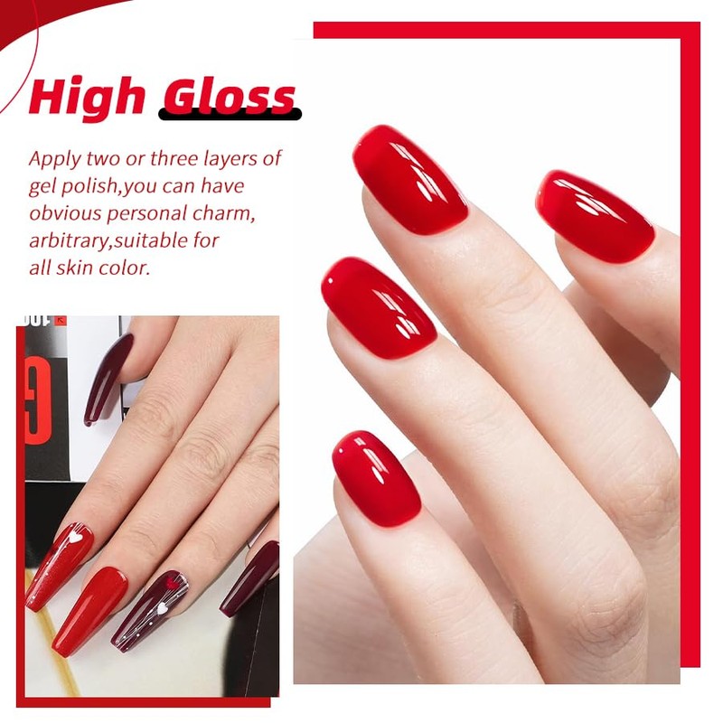 JR 12pcs 12ml Gel Polish Red Series Includes Cat Eye
