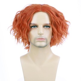 BERON Orange Mens Short Wig Curly Costumes Hair Wigs for Boys Heat Resistant Synthetic Cosplay Party Wigs