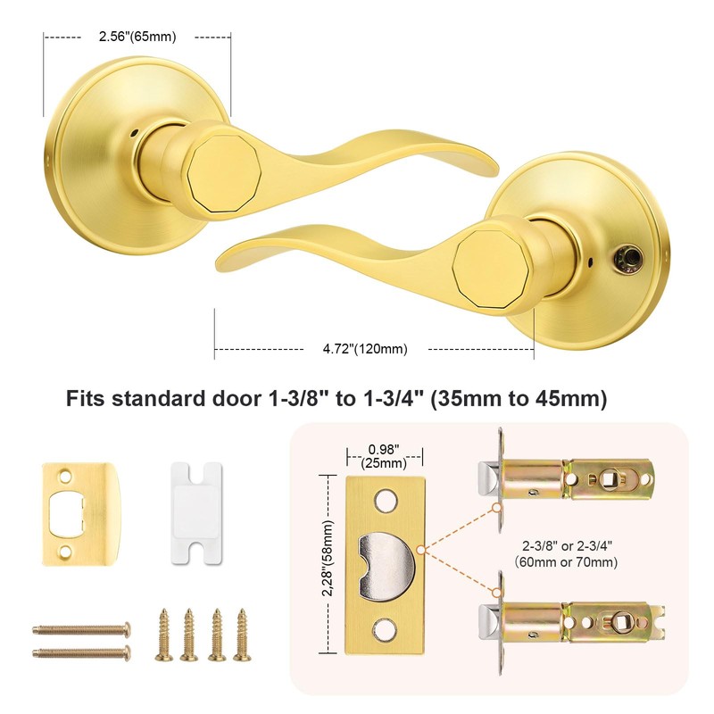 Probrico Gold Door Handles - Interior Passage Lever, Brushed Gold