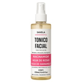 TÓNICO FACIAL CON NIACINAMIDA, AGUA DE ROSAS Y HAMAMELIS, PANTENOL Y ALOE VERA 250ML, TONER HIDRATANTE, SUAVIZANTE SIN ALCOHOL. TODO TIPO PIEL.       