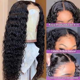 Pelucas de cabello humano con encaje frontal transparente de 4 x 4 pulgadas, con ondas profundas, 18 pulgadas | Wet and Wavy Lace Frontal Wigs for Bla