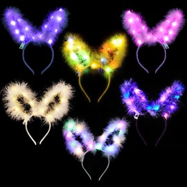 YOUYIKE Pack of 6 LED Headbands, Rabbit Headband, Luminous Headband, LED Headband, Colourful Luminous Hairband, Rabbit Ears, for Party, Birthday, Concerts, Festivals