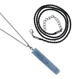 Gempires Natural Blue Opal Necklace for Women, Long Crystal Pendant Necklace,October Birthstone Jewelry, Opal Jewellery, 18 + 2 Inch Adjustable Black Rhodium Plated Chain and Nylon Cord