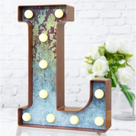 LED Marquee Light Up Letters Industrial Vintage Style Lighted Letters Rust Metal Effect Marquee Letter with Lights Illumination Letter Signs for Christmas Wedding Birthday Party Home Cafe Bar Decor-L