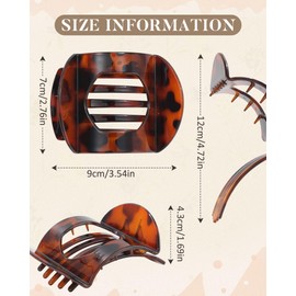 AWAYTR 6Pcs Flat Hair Clips for Women Strong Grip Curved Claw Clip for Thin Hair Non-slip Plastic Hair Barrettes (Leopard print + Black)