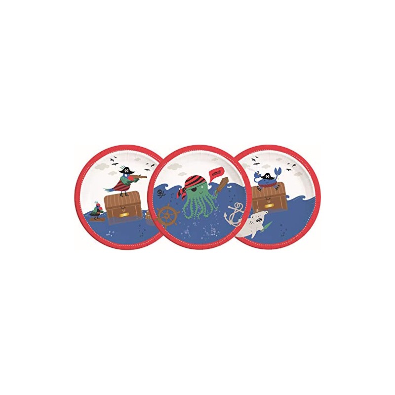 Procos 90243 Pirate Party Plates Cardboard Pack of 8 Red