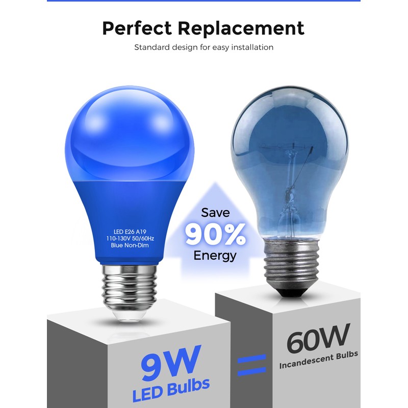 DORESshop Blue Light Bulbs, 9W (60 Watt Equivalent) - E26