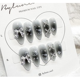 Black Cheek Handmade Nail Tips Nail Tips - Almond / 블랙 치크 수제네일팁 네일팁 - 아몬드