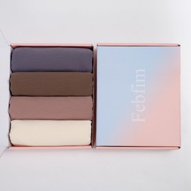 Febfim 4PCS Premium Dubai Muslim Women Chiffon Crinkle Hijab Scarf Plain Chiffon Bubble Hijab Wrap Shawl (Mixcolor ZE)