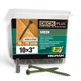 Hillman Deck Plus Deck Screws, #10 x 3" Self Drilling Screws, Green, 5 lb Box, Rust Resistant, T25 Star Bit