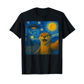 Otter Selfie with UFO Starry Night Van Gogh Men Women Kid T-Shirt