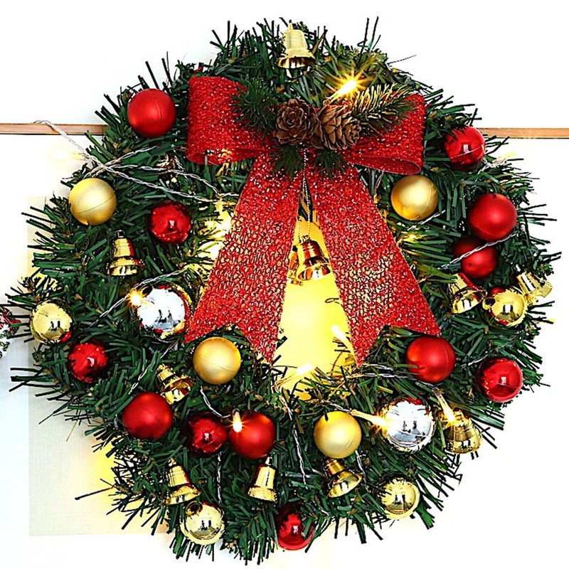 Xmas Wreath with 20 LED Lights and Bells Christmas Garland