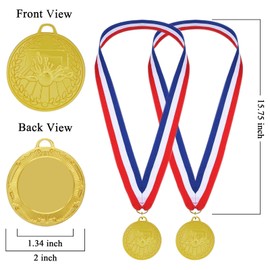Bowling Medals for Kids, 12 Pcs Golden Metal Medal with Tricolor Nylon Ribbon, Bowling Game Party Favors for Boys Kids Adults