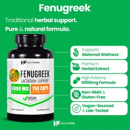 Healthfare Fenugreek Seed Extract 6000mg | 150 Vegan Capsules | Concentrated Herbal Supplement | Non-GMO, Gluten-Free | Made in USA