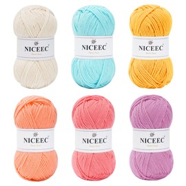 NICEEC 6×50g Soft Assorted Colors Yarn Sport Weight Yarn Bonbons Yarn for Crochet Knit 4 Ply Acrylic Yarn for DIY Project Starter Crochet Kit for Kids or Adults(6×145yds)-Series 14