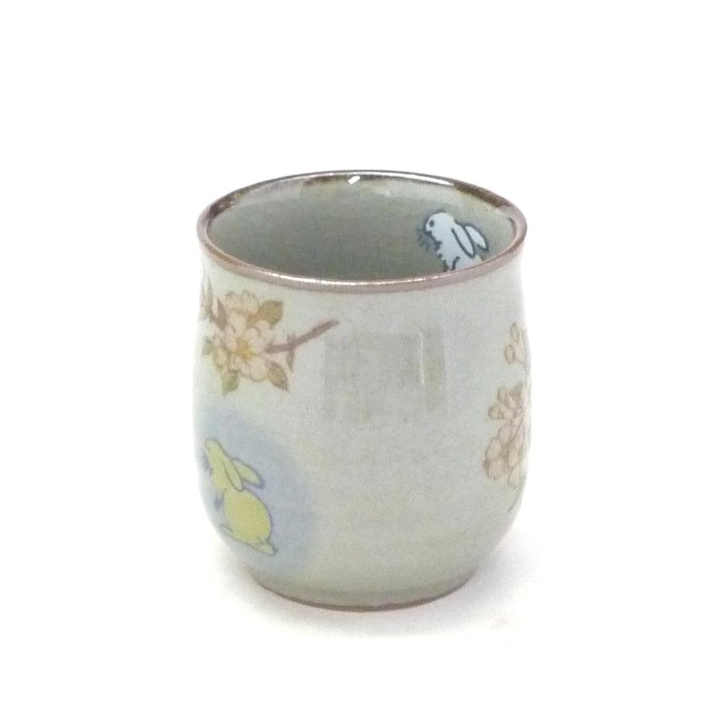 Kutani Ware [Drinking Cup] Large White Rabbit Weeping Cherry Blossom