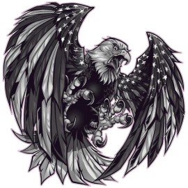 American Screaming American Flag Bald Eagle Wings Black and White decal - 24"x24"