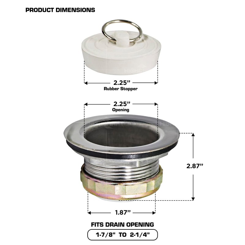 Highcraft 9783 Stainless Steel Bath Tub Drain Assembly with Rubber