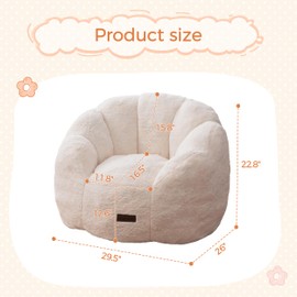MAXYOYO Kids Bean Bag Chair, Floral Shaped Bean Bag Sofa, Plush Faux Fur Toddler Couch with Petal Backrest for Boys Girls, Stuffed Cozy Sofa for Nursery, Bedroom, Beige