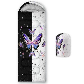 Smell Sunshine Kids Sleeping Bag for Boys Girls,Colorful Butterfly Print-Lightweight Warm Portable Outdoor Indoor-Waterproof Cold Weather Resistant Sleeping Bag for Camping Hiking(Butterfly)