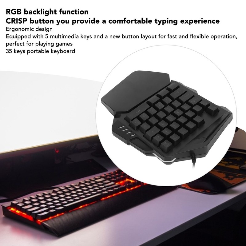 One Handed Gaming Keyboard RGB Backlight 35 Keys Ergonomic Portable