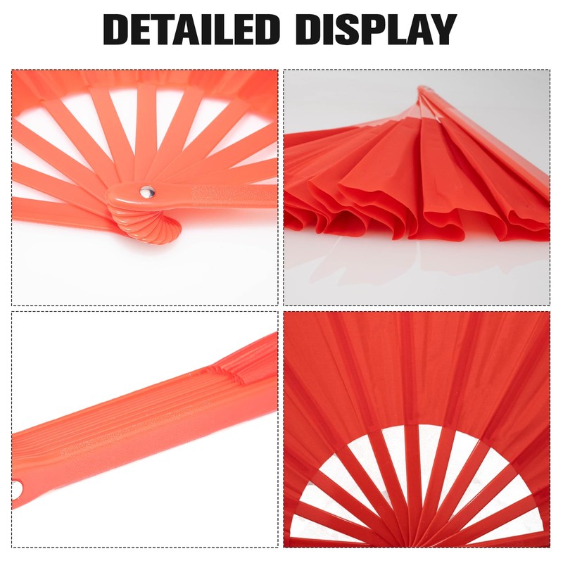 QIRMIZI 4PCS Large Folding Hand Rave Fan - Vibrant Nylon