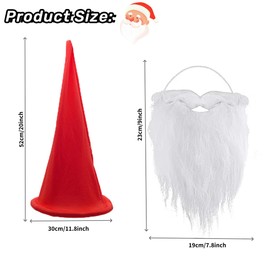 LEKTIST 2PCS Dwarf Hats Santa Beard Set - Dwarf Costumes Set Gnome Elf Hat White Beard Accessories Set for Christmas Party (Red Dwarf Hat+ Beard)