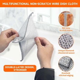 10 Pack Double Layer Wire Dish Cloth, Multipurpose Non Scratch Wire Dishwashing Rag for Wet and Dry, Reusable Cleaning Cloths for Dishes Pots Grills Stoves Sinks Pan