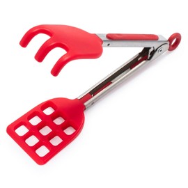 Tovolo Waffle Tongs Mini Silicone Kitchen Tongs for Cooking Serving Flat Stainless Steel Small Tongs with Silicone Tips for Salads Belgian Waffles Air Fryer Appetizers Dishwasher Safe Candy Apple Red