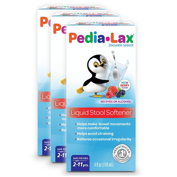 Pedia-Lax Liquid Stool Softener for Kids, Ages 2-11, Berry Flavor, 4 Fl Oz (Pack of 3)