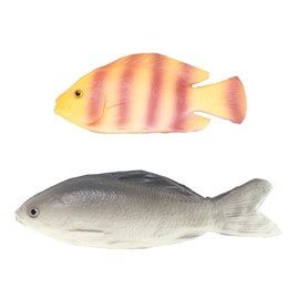 2PCS Plastic Fish, Big Fish, Fake Fish, Pretend Artificial Grey Carp Lifelike Striped Bass Ornament Hanging for Kids Toy Food Display Food Photography Prop Home Garden Kitchen Toy Party Decoration