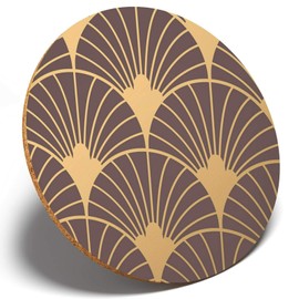 1 x Vintage Art Deco Pattern Coaster - Round Coasters Kitchen Drinks Brown Gold Effect Wallpaper Nouveau Elegant Retro Artistic #12761