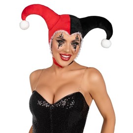 Leg Avenue Harlequin bonnet, BLACK/RED, O/S