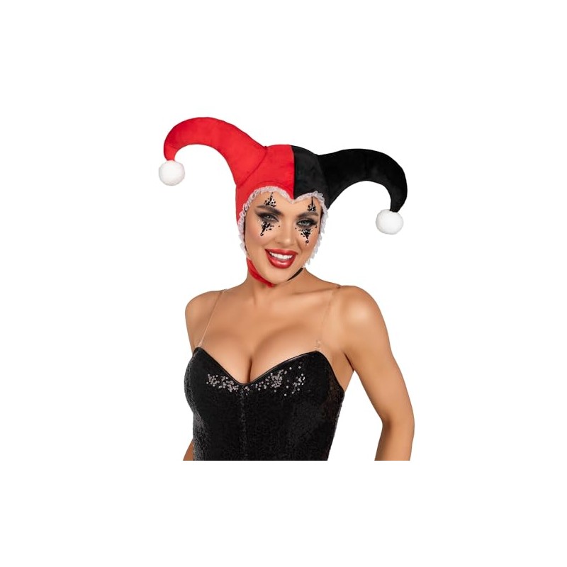 Leg Avenue Harlequin bonnet, BLACK/RED, O/S