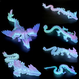 MAYICAL 6PCS 3D Printed Dragon Glow in The Dark - Rainbow Luminous Dragons, 3D Dragon Toys for Home Decor, Desktop Pet, Best Gifts for Kids & Adults, Fantasy Collectibles