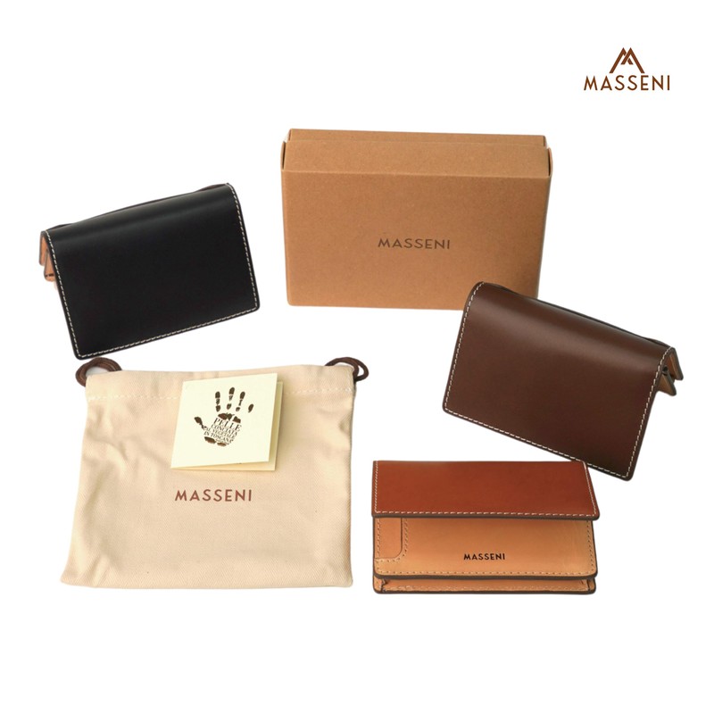 MASSENI Luxury Italian Leather Business Card Holder, Tan Genuine Leather,