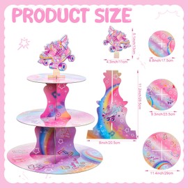 Honeydak 3 Tier Roller Skating Party Cupcake Stand Decorations Roller Skate Theme Cupcake Holder Decorations Let's Roll Dessert Tower for Kids Hip Hop Disco 80s 90s Theme Party Birthday Supplies