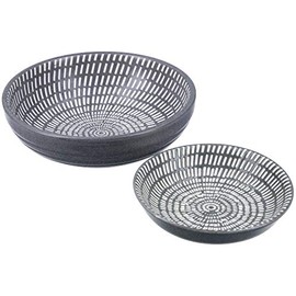 Gisela Graham Ceramic Dash Round Trinket Dish 2-Pieces Set, Dark Grey