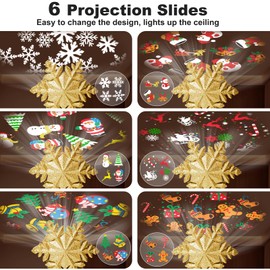 TKYHRMAS Christmas Tree Toppers Lighted with 6 Projection Modes, Christmas Snowflake Tree Topper with Built-in LED Rotating Lights, Gold 3D Glitter Projection for Xmas Party Holiday Decorations