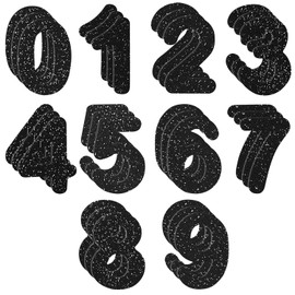 FR Black Glitter Number Patches - Iron On Patches (Durable, Tear-Resistant, Colorfast, Washable) for Clothing, Jackets, Bags, DIY Crafts - 30 Pcs