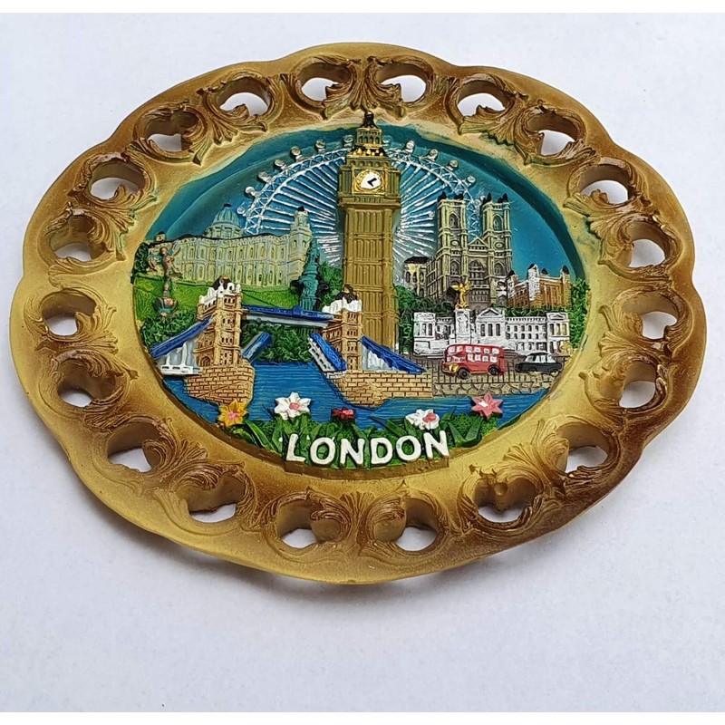 Wood Style Decorative Plate Detailing London Skyline: Big Ben, Tower