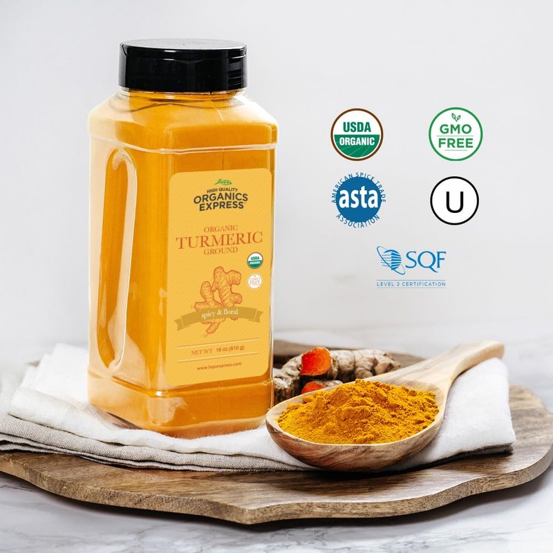 HQOExpress Organic Ground Turmeric Powder – USDA Organic, Non‑GMO, Kosher,