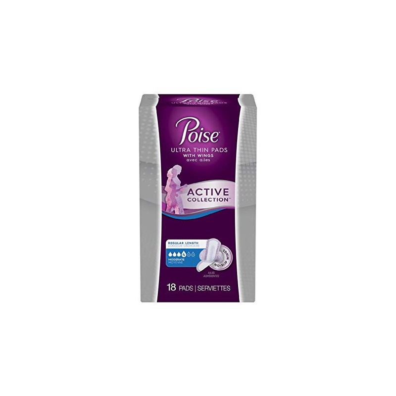 Poise Ultra Thin Pads with Wings Active Collection (Moderate -