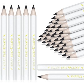 Gersoniel 50 Pcs Wedding Half Pencils - Happily Ever After Mini Short Golf Pencils for Bridal Shower Favor Gift Company Meetings (White)