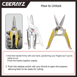 CEERAYZ 200mm Scissors All Purpose Heavy Duty, Garden Shears, Scissors for DIY Projects, Office, Production Lines, Pruning, with Protective Sheath and Magnetic Holder (Brown/Yellow)