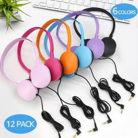 Anrgterg 12 Pack Kids Headphones Bulk for School, Multi Color Wired Kids Classroom Headphones Adjustable with 3.5 mm Jack for School Library Students Children Teens and Adult