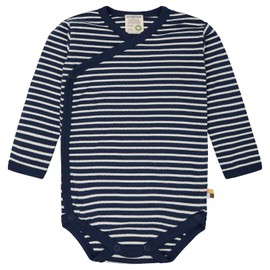 loud + proud Wrap Bodysuit Long Sleeve Striped Organic Cotton GOTS Certified, Ultramarine