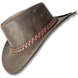 Oztrala Oiled Leather Hat Australian Outback Western Jacaru Cowboy WO HL11 US Brown
