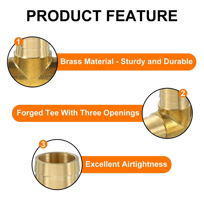 sourcing map Brass Tee Pipe Fitting, 3/4" x 3/4" x